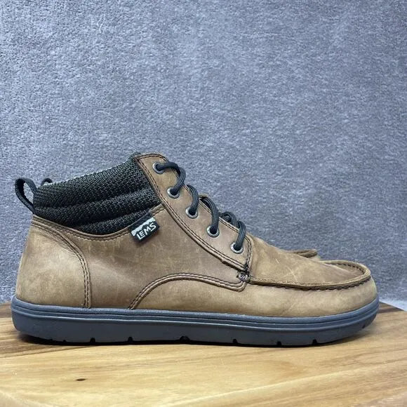LEMS Boulder Boots Waterproof Umber Barefoot Leather Moc Toe Men's Size 10.5