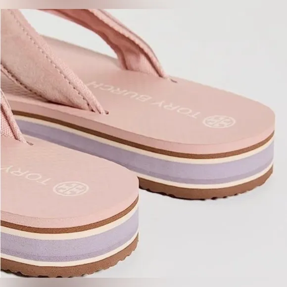 LIKE NEW! Tory Burch Women's 70s Flatform Flip Flops Sandals Pink Fabric Size 9