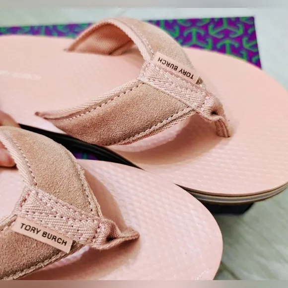 LIKE NEW! Tory Burch Women's 70s Flatform Flip Flops Sandals Pink Fabric Size 9