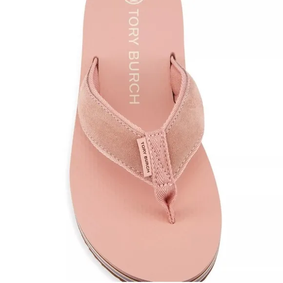LIKE NEW! Tory Burch Women's 70s Flatform Flip Flops Sandals Pink Fabric Size 9