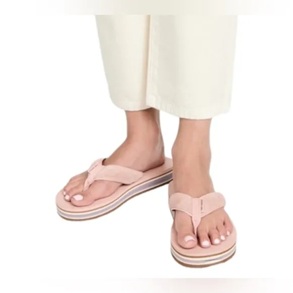 LIKE NEW! Tory Burch Women's 70s Flatform Flip Flops Sandals Pink Fabric Size 9