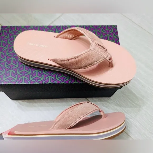 LIKE NEW! Tory Burch Women's 70s Flatform Flip Flops Sandals Pink Fabric Size 9