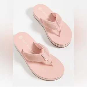 LIKE NEW! Tory Burch Women's 70s Flatform Flip Flops Sandals Pink Fabric Size 9