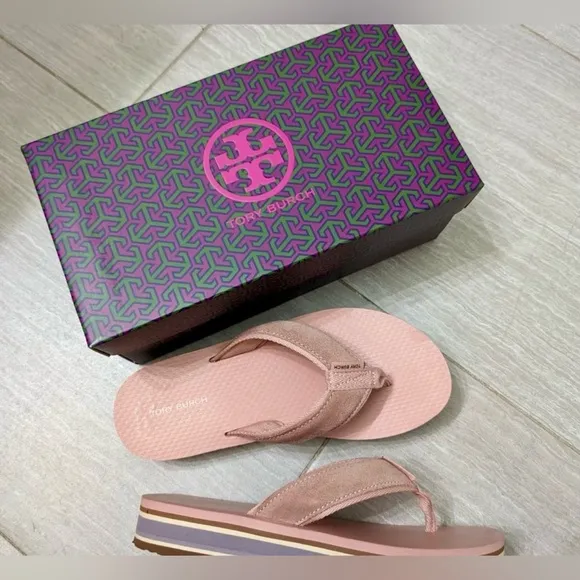 LIKE NEW! Tory Burch Women's 70s Flatform Flip Flops Sandals Pink Fabric Size 9