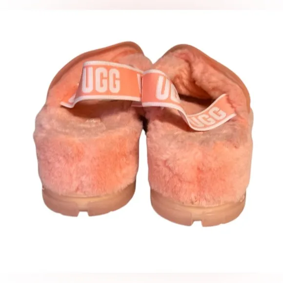 Like New! UGG Fuzzita Clear Cross Strap Fluffy Orange Platform Sandals SZ 8