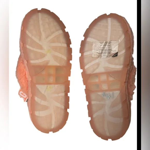 Like New! UGG Fuzzita Clear Cross Strap Fluffy Orange Platform Sandals SZ 8