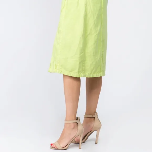 Lime Denim Pocket Jean Collar Distressed Torn Midi Jacket Dress American Bazi