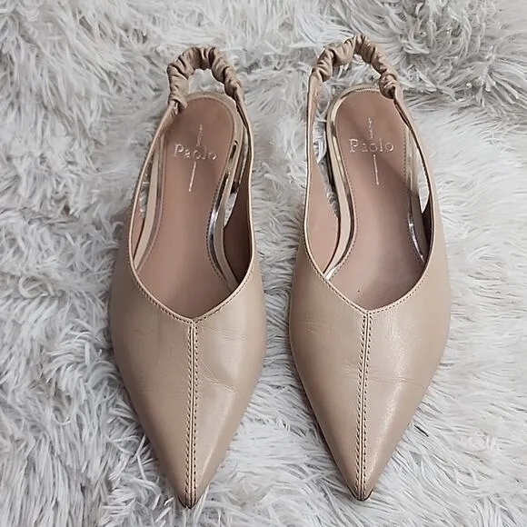 LINEA PAOLO DIANA ELASTIC SLINGBACK POINTED TOE FLATS NUDE SIZE 7