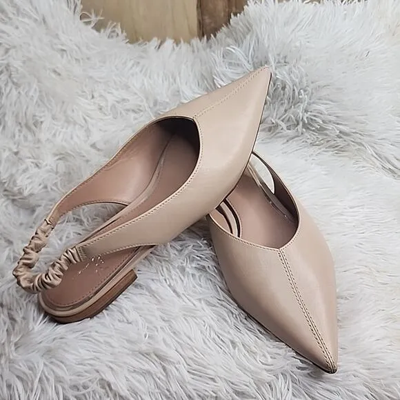 LINEA PAOLO DIANA ELASTIC SLINGBACK POINTED TOE FLATS NUDE SIZE 7