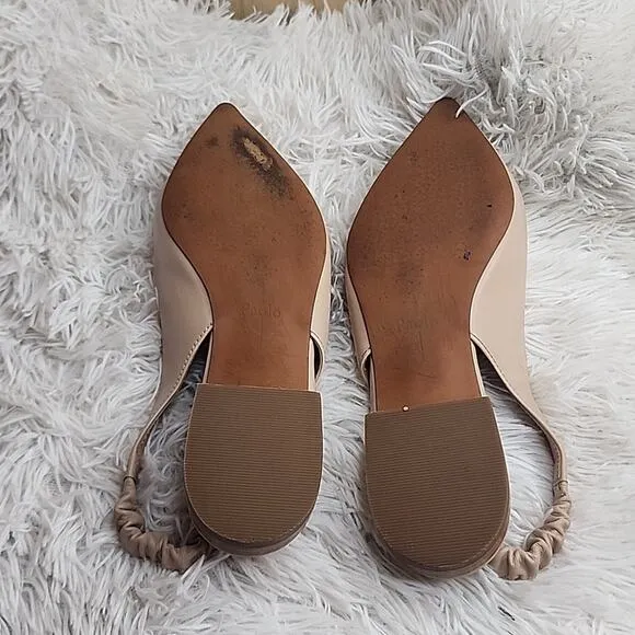 LINEA PAOLO DIANA ELASTIC SLINGBACK POINTED TOE FLATS NUDE SIZE 7
