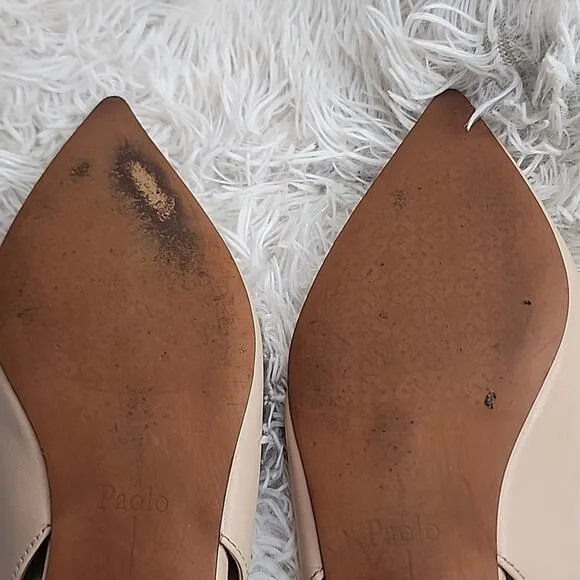 LINEA PAOLO DIANA ELASTIC SLINGBACK POINTED TOE FLATS NUDE SIZE 7