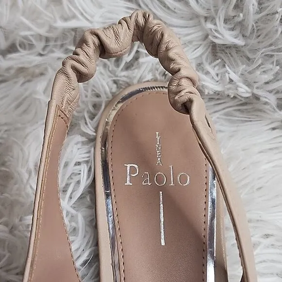 LINEA PAOLO DIANA ELASTIC SLINGBACK POINTED TOE FLATS NUDE SIZE 7