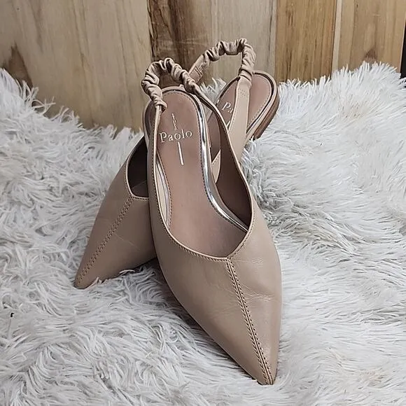 LINEA PAOLO DIANA ELASTIC SLINGBACK POINTED TOE FLATS NUDE SIZE 7