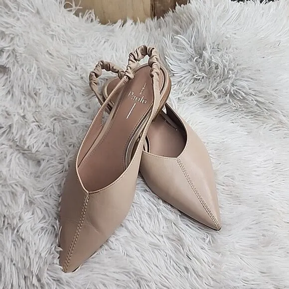 LINEA PAOLO DIANA ELASTIC SLINGBACK POINTED TOE FLATS NUDE SIZE 7