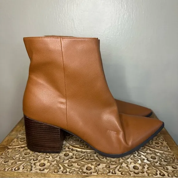 Lines Paolo Wynda Block Heel Pointy Toe Cognac Boots Sz 13
