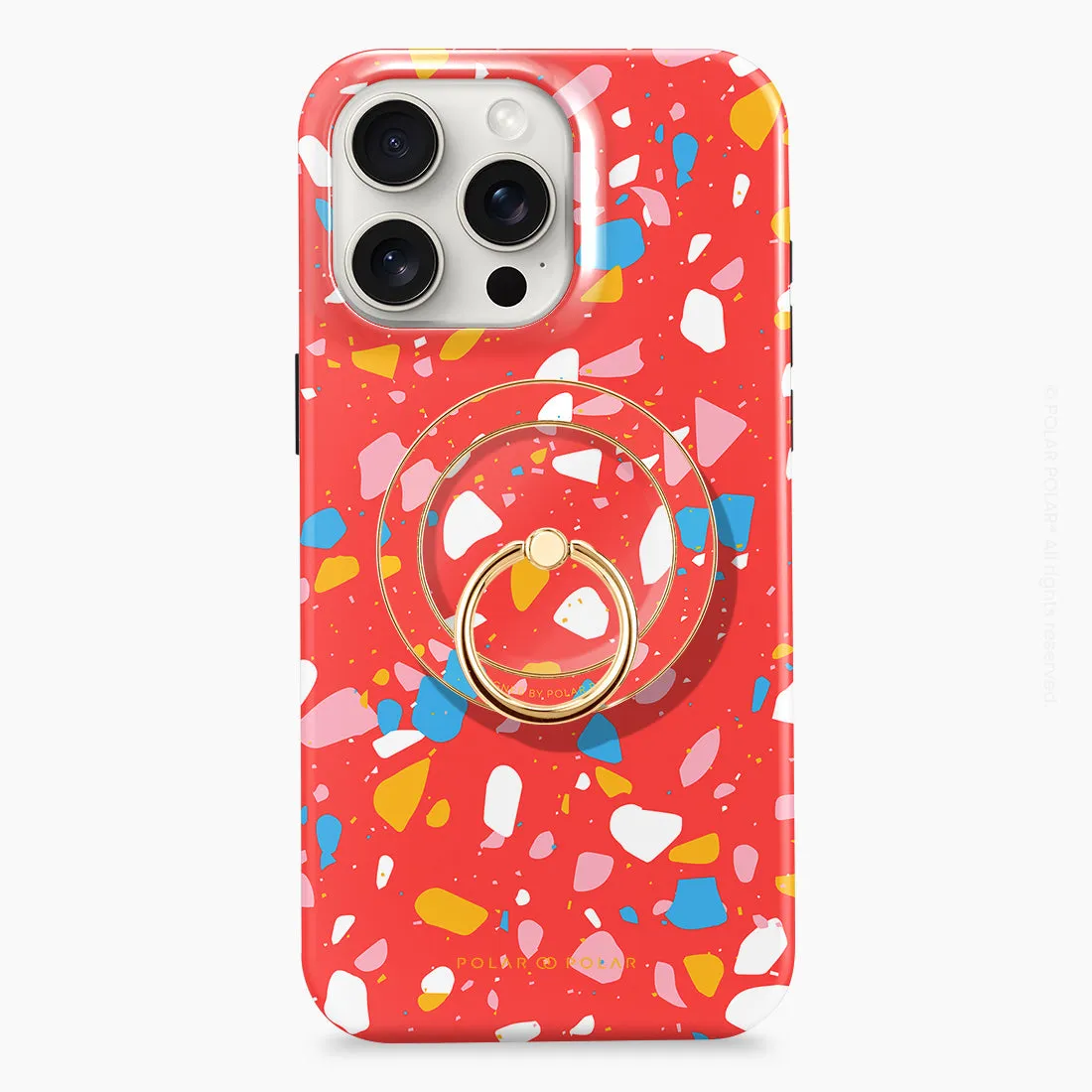 Living Coral Terrazzo - Golden MagSafe Phone Grip and Ring Holder Stand
