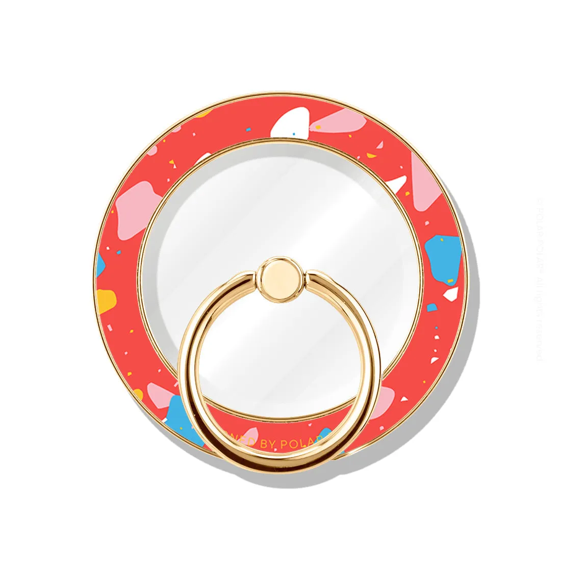 Living Coral Terrazzo - Golden MagSafe Phone Grip and Ring Holder Stand