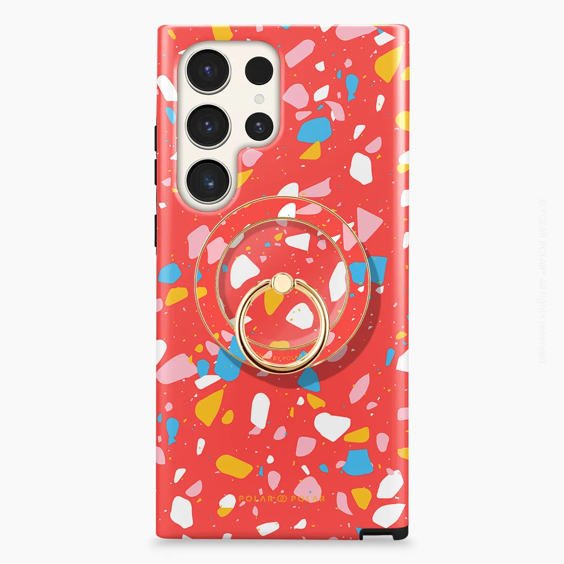 Living Coral Terrazzo - Golden MagSafe Phone Grip and Ring Holder Stand