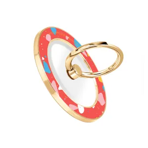 Living Coral Terrazzo - Golden MagSafe Phone Grip and Ring Holder Stand