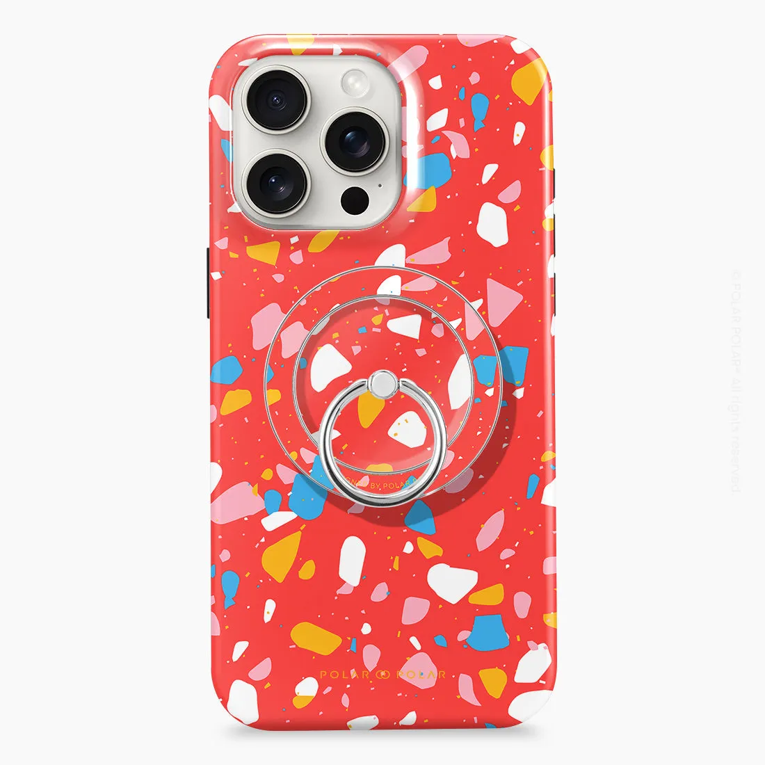 Living Coral Terrazzo - Silver MagSafe Phone Grip and Ring Holder Stand