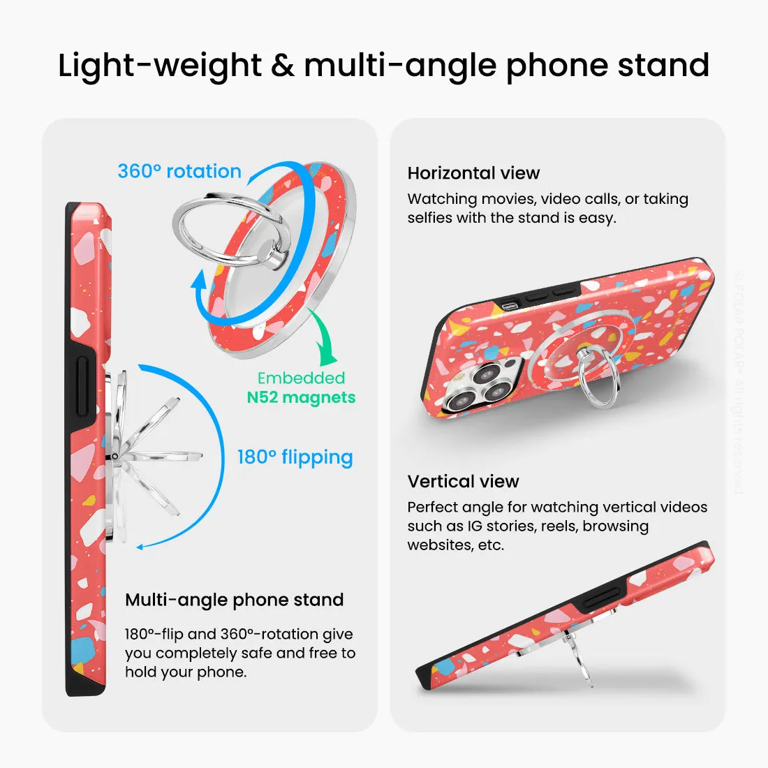 Living Coral Terrazzo - Silver MagSafe Phone Grip and Ring Holder Stand