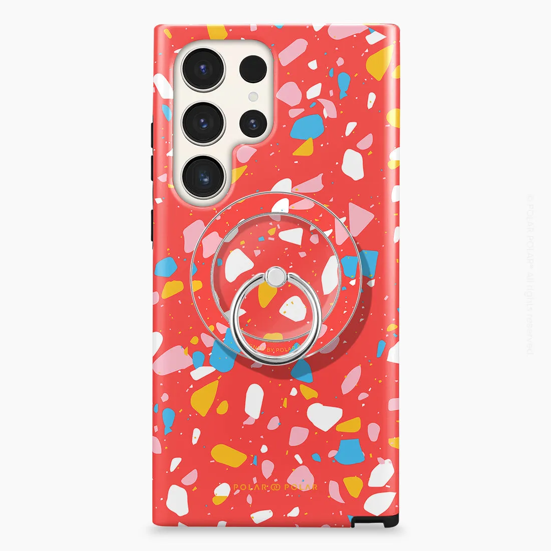 Living Coral Terrazzo - Silver MagSafe Phone Grip and Ring Holder Stand