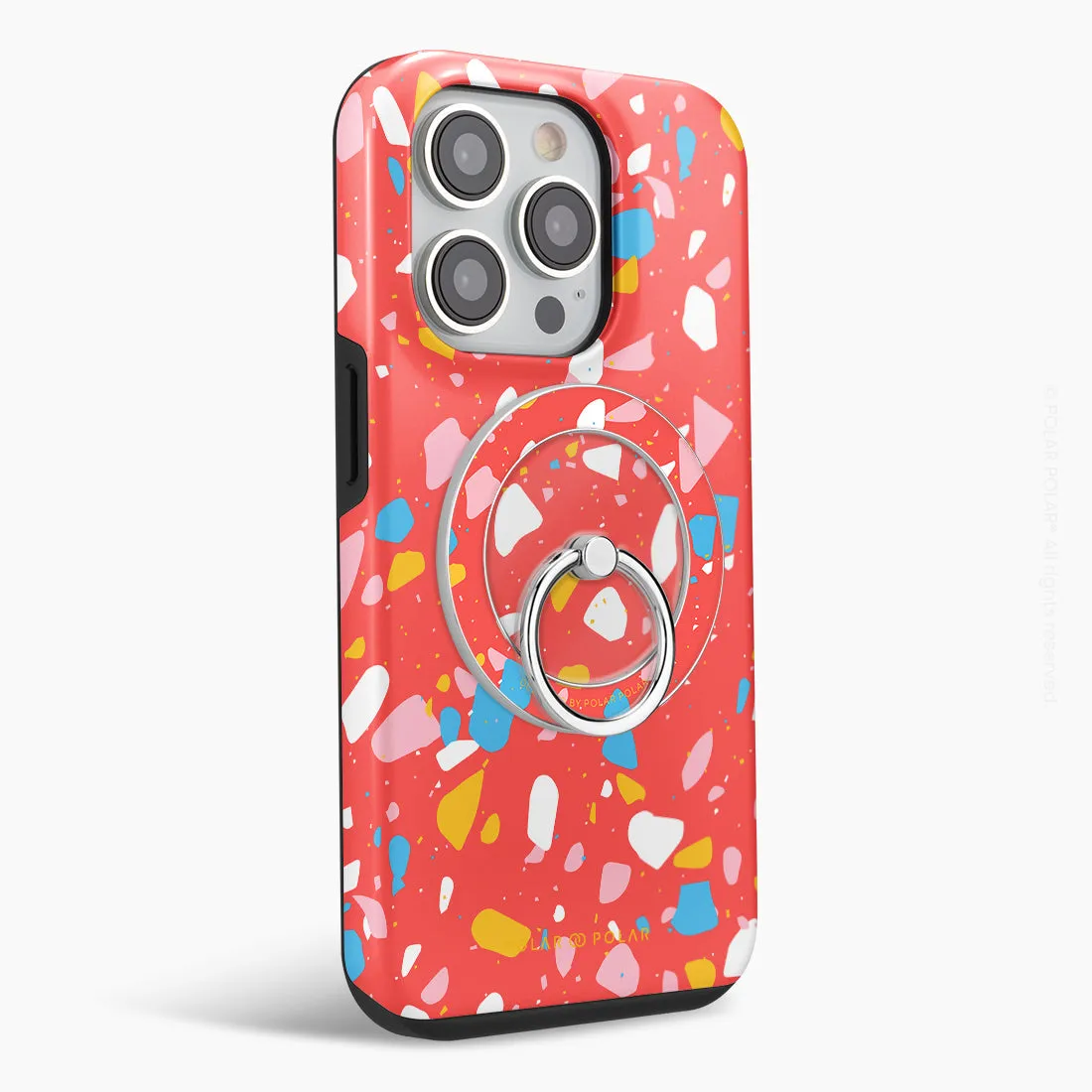 Living Coral Terrazzo - Silver MagSafe Phone Grip and Ring Holder Stand