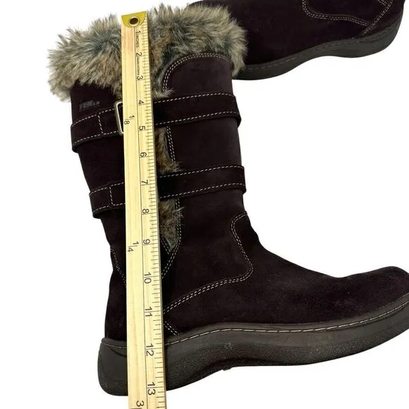 L.L. Bean Womens Brown Suede Fur Lined Side Zip Nordic Snow Boots Size 8