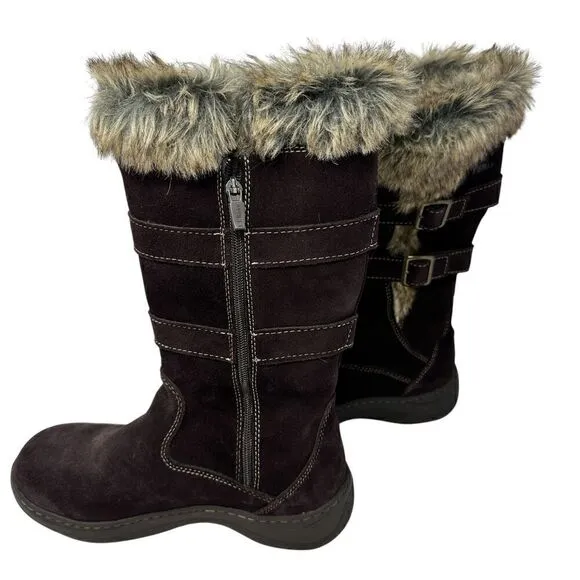 L.L. Bean Womens Brown Suede Fur Lined Side Zip Nordic Snow Boots Size 8