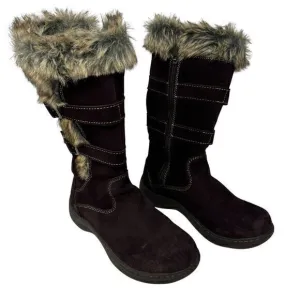 L.L. Bean Womens Brown Suede Fur Lined Side Zip Nordic Snow Boots Size 8