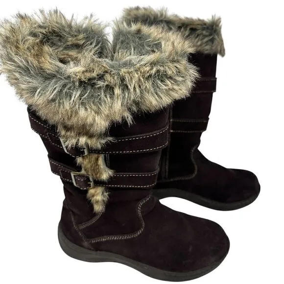 L.L. Bean Womens Brown Suede Fur Lined Side Zip Nordic Snow Boots Size 8