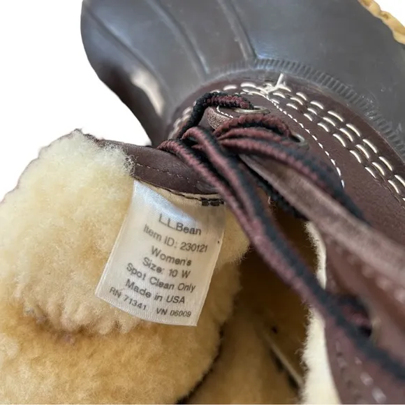 L.L.bean 10-10.5 Bean Boots 10&quot; Shearling-Lined lace up leather weather proof