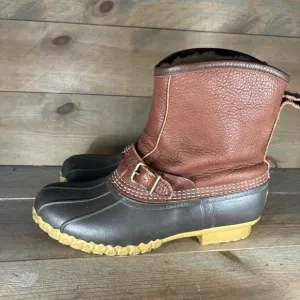 llbean lounger mens size 9 shoes brown leather shearling lined waterproof boots