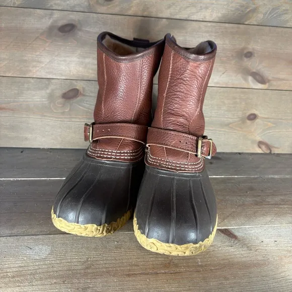 llbean lounger mens size 9 shoes brown leather shearling lined waterproof boots