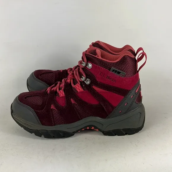Llbean maroon suede waterproof athletic high hiking boots youth size 4