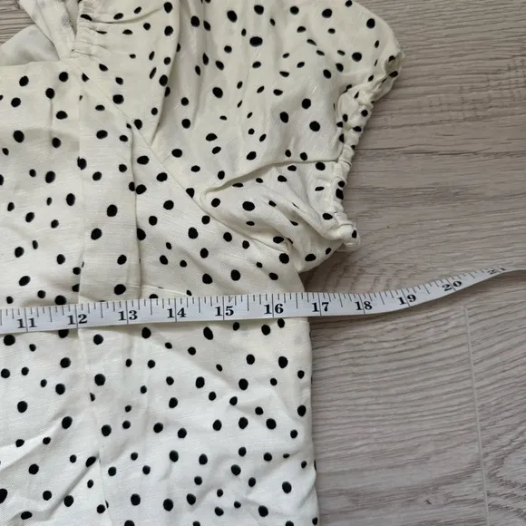 Loft Polka Dotted Tie Back Flare Dress White Black Size 6