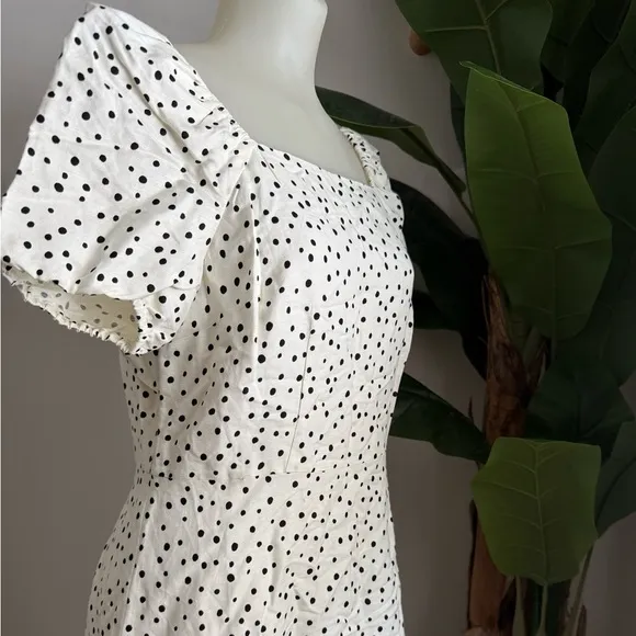 Loft Polka Dotted Tie Back Flare Dress White Black Size 6