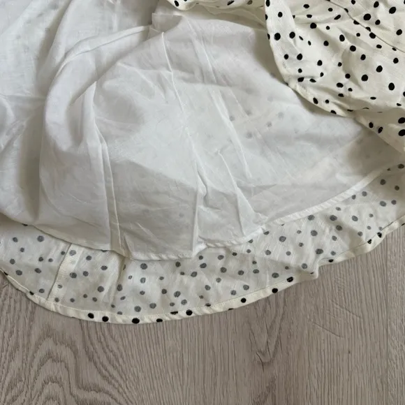 Loft Polka Dotted Tie Back Flare Dress White Black Size 6
