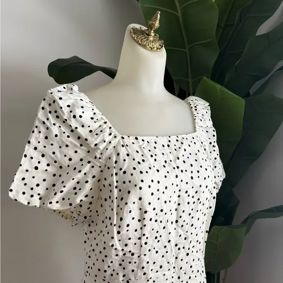 Loft Polka Dotted Tie Back Flare Dress White Black Size 6