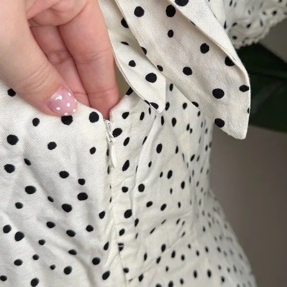 Loft Polka Dotted Tie Back Flare Dress White Black Size 6
