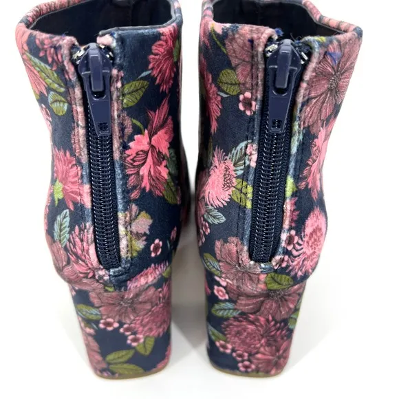 LOFT Womens Floral Ankle Boots Velvet Zip Up Booties Size 8.5