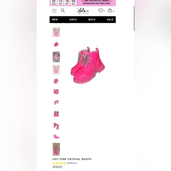 Lola   The Boys hot Pink patent crystal boots  toddler size 10