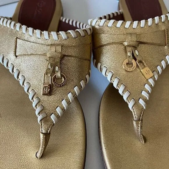 Loro Piana Sandals Leather Metallic Jovis Thong Flip Flop Sandals Gold Size 37.5