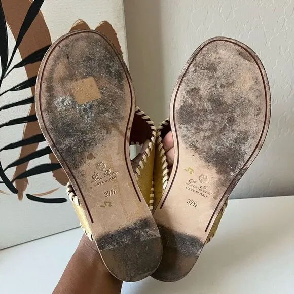 Loro Piana Sandals Leather Metallic Jovis Thong Flip Flop Sandals Gold Size 37.5