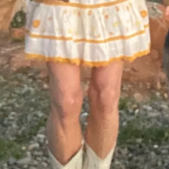Love shack fancy mini skirt white with yellow dainty flowers including sunflower