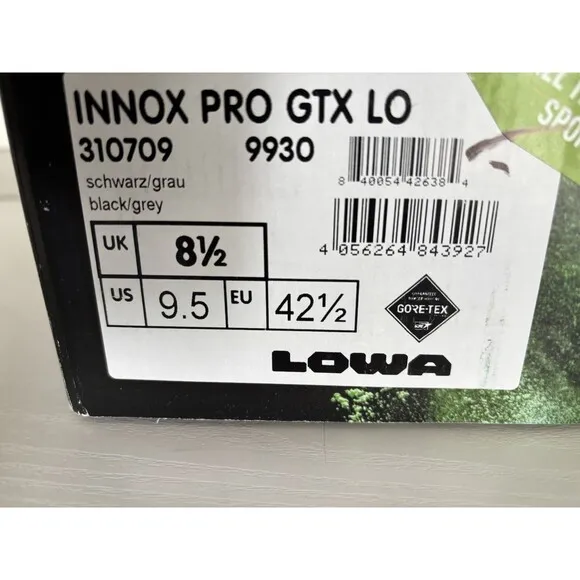 Lowa Innox Pro GTX Lo Hiking Shoes Mens 9.5 Black Grey GoreTex Mesh