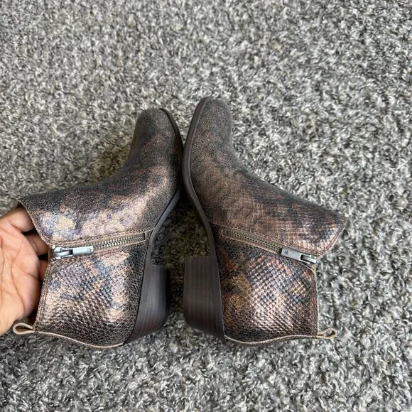 Lucky Brand Basel Ankle Boots Size 8 M Metallic Brown Snake Leather Zip New READ