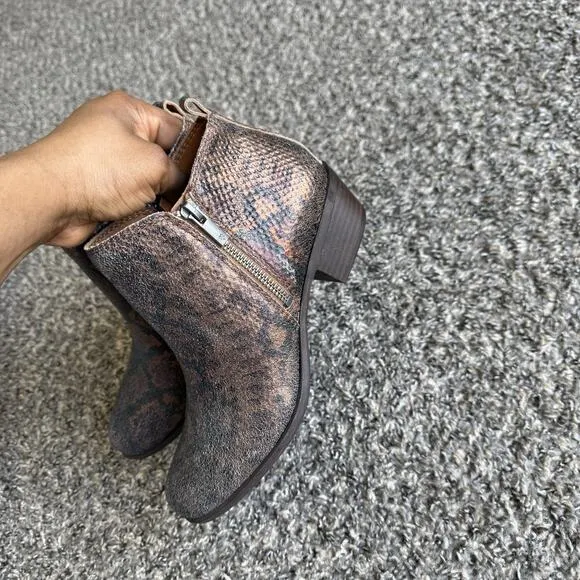 Lucky Brand Basel Ankle Boots Size 8 M Metallic Brown Snake Leather Zip New READ