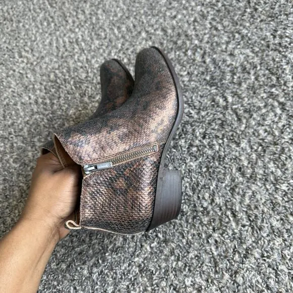 Lucky Brand Basel Ankle Boots Size 8 M Metallic Brown Snake Leather Zip New READ
