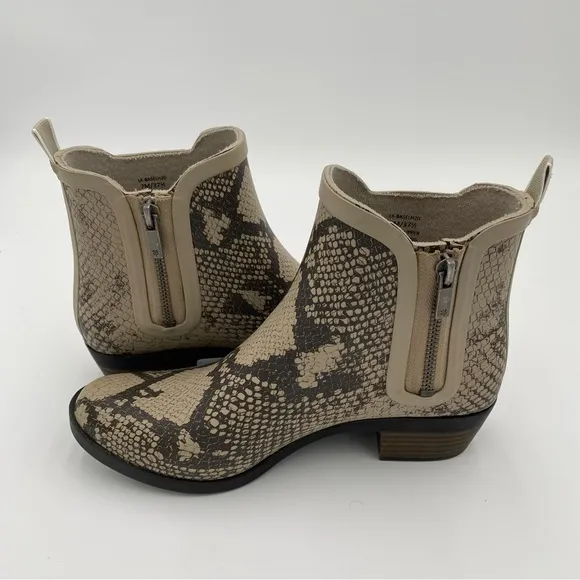 Lucky Brand Basel H20 Snake Print Rubber Rain Boots Ankle Booties Size 7 (NWOT)